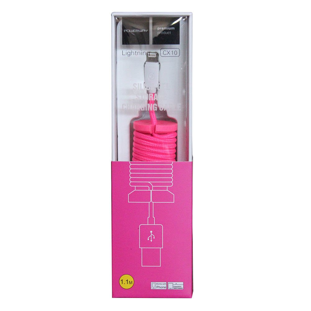Powerway Lightning Hızlı Şarj Kablosu Örgülü 1.1M CX10 Pembe