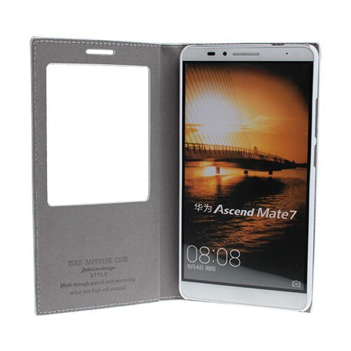 Ascend Mate 7 ile Uyumlu Kılıf Kapaklı Safir Serisi Beyaz