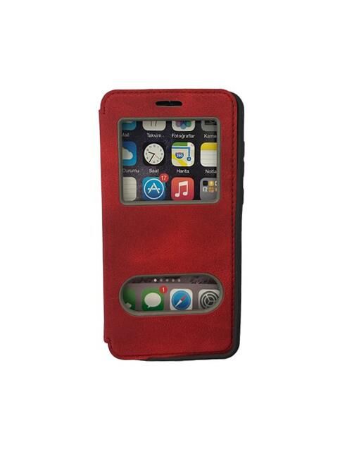 Jopus P20 ile Uyumlu Premium Kapaklı Kılıf Kırmızı