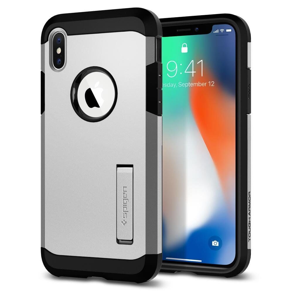 Spigen iPhone X ile Uyumlu Kılıf Tough Armor Satin Silver