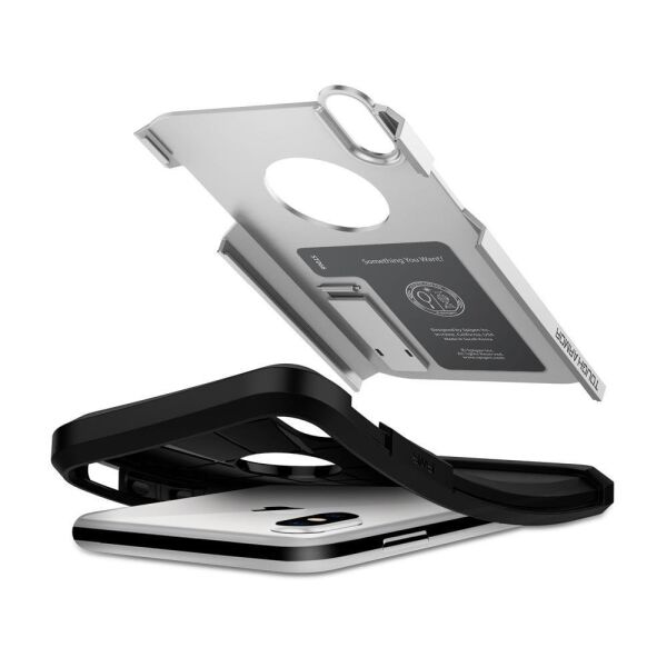 Spigen iPhone X ile Uyumlu Kılıf Tough Armor Satin Silver