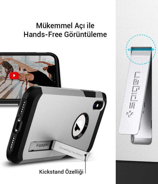 Spigen iPhone X ile Uyumlu Kılıf Tough Armor Satin Silver