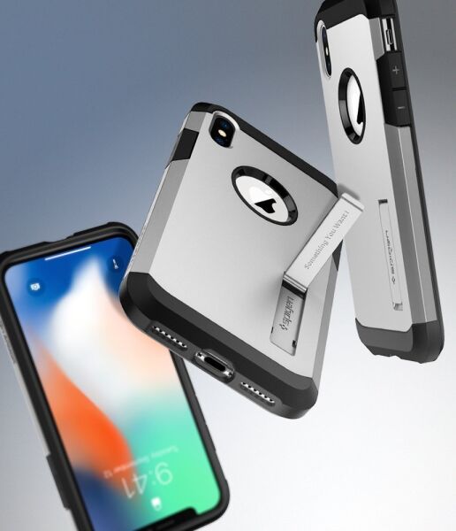 Spigen iPhone X ile Uyumlu Kılıf Tough Armor Satin Silver