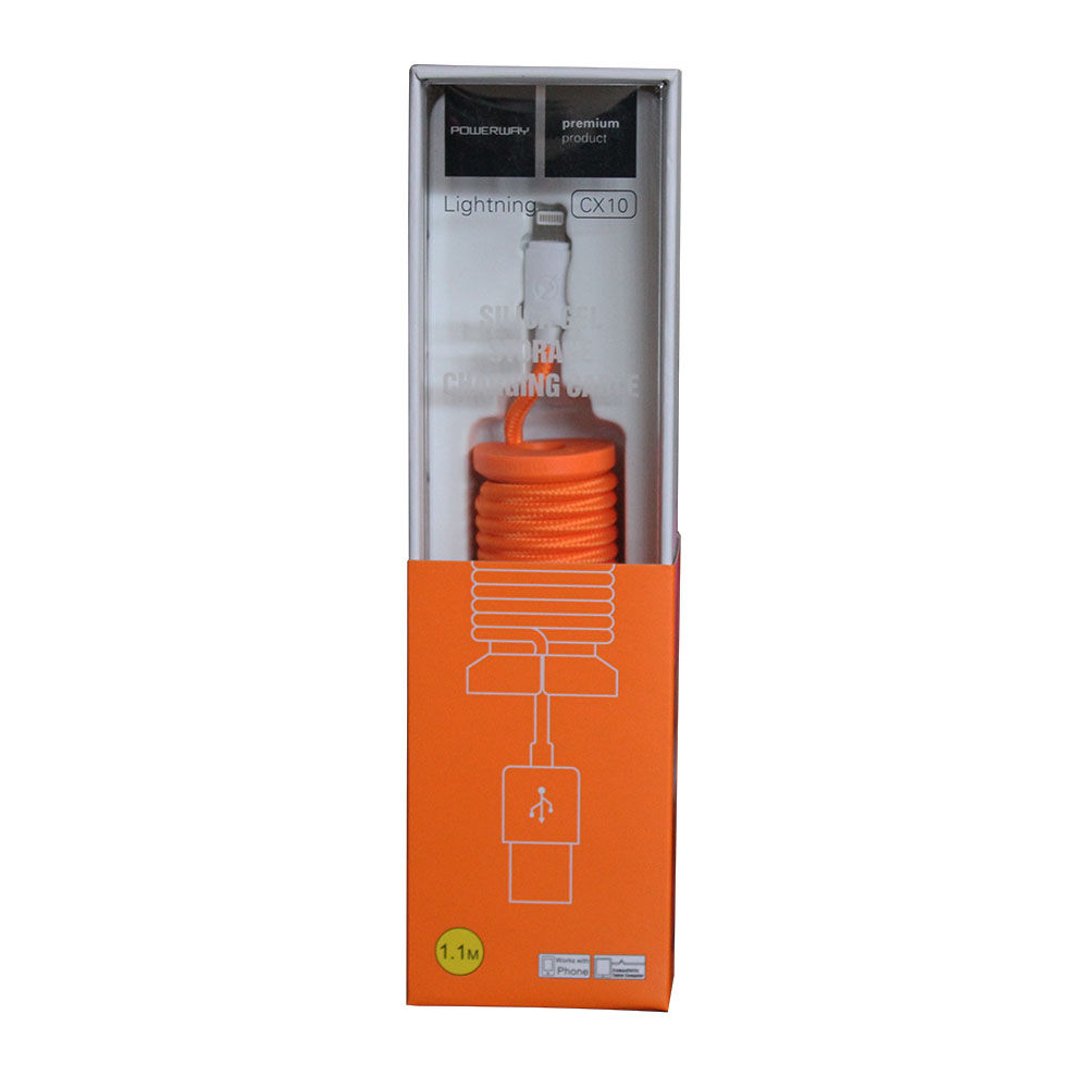 Powerway Lightning Hızlı Şarj Kablosu Örgülü 1.1M CX10 Turuncu