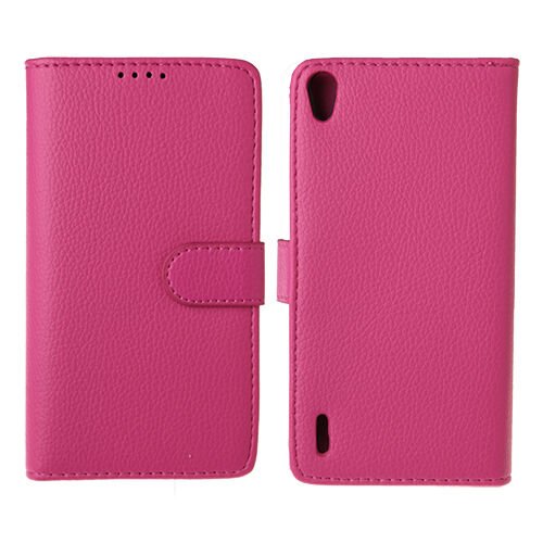 Ascend P7 ile Uyumlu Yan Model Deri Kılıf Pembe Renk