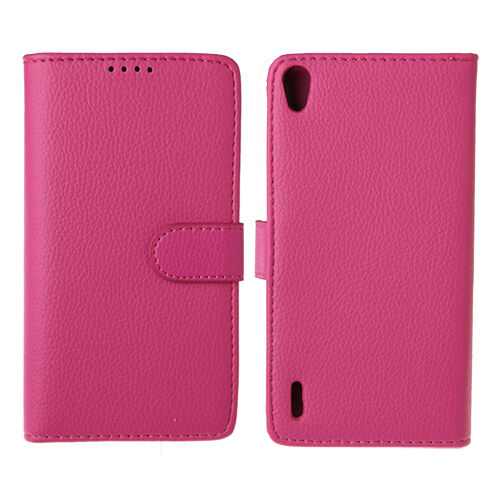 Ascend P7 ile Uyumlu Yan Model Deri Kılıf Pembe Renk