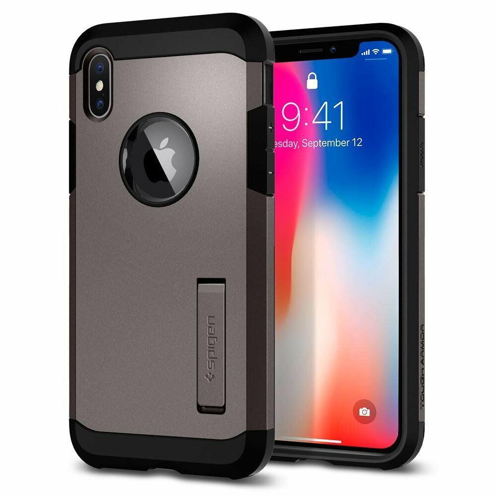 Spigen iPhone X ile Uyumlu Kılıf Tough Armor Gunmetal