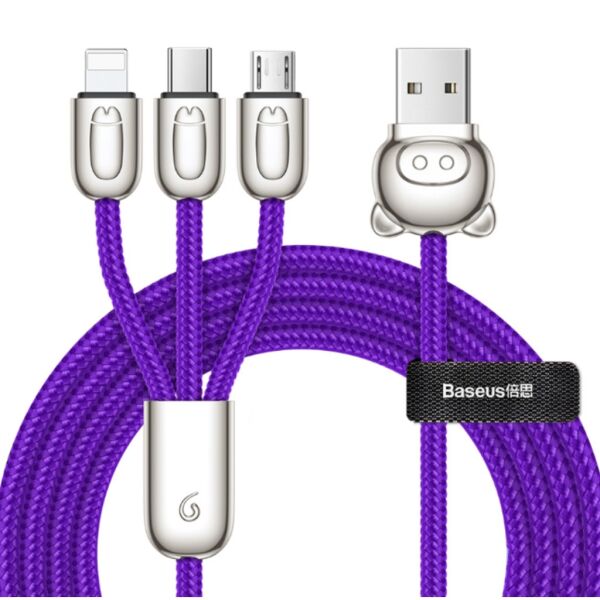 Baseus Three Little Serisi 3in1 Çok Uçlu 3.5A 1.2M Şarj Kablosu Mor CAMLT-PG03