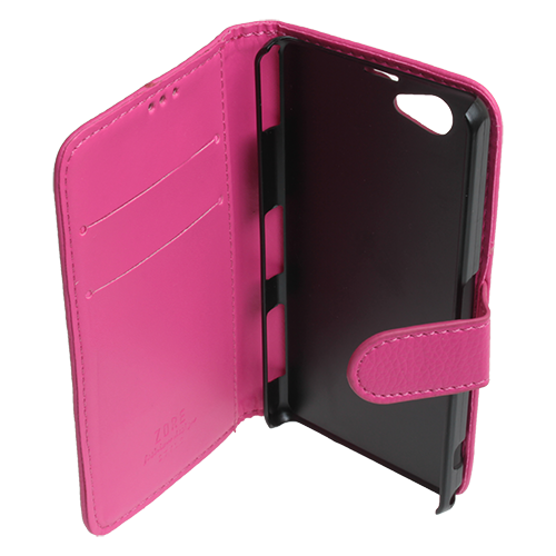 Xperia Z1 Compact ile Uyumlu Kılıf Yan Model Kartlıklı Cüzdanlı Pembe