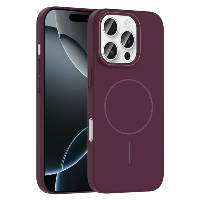 Zore iPhone 16 Pro ile Uyumlu Kılıf M-safe Şarj Özellikli Ruby Sert Kapak Mürdüm