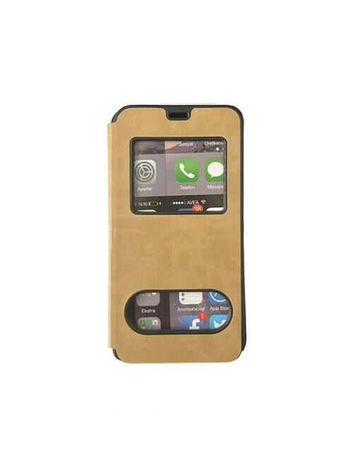 Jopus Venus V5 ile Uyumlu Premium Kapaklı Kılıf Gold