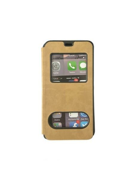 Jopus Venus V5 ile Uyumlu Premium Kapaklı Kılıf Gold