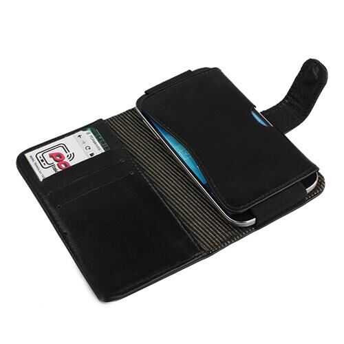 Galaxy S3 Mini i8190 ile Uyumlu Yan Kapaklı Cüzdanlı Kart Bölmeli Deri Kılıf Siyah Renk
