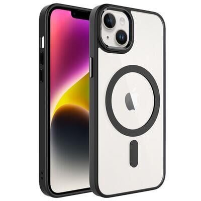 Zore Apple iPhone 14 ile Uyumlu Kılıf Wireless Şarj Özellikli Krom M-safe Silikon Kapak Siyah