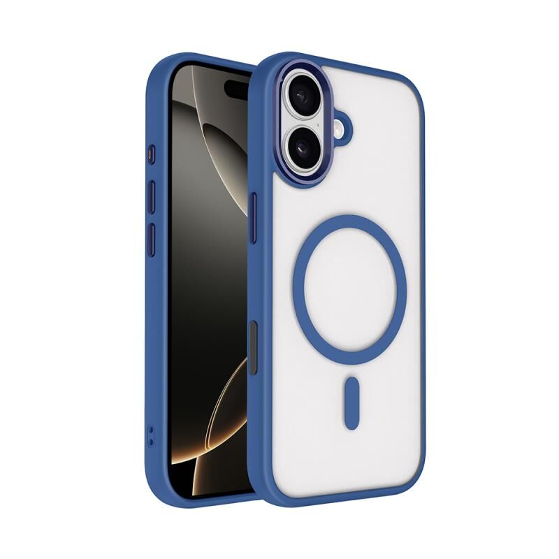 Zore Apple iPhone 17 ile Uyumlu Kılıf Wireless Şarj Özellikli Krom M-safe Silikon Kapak Lacivert