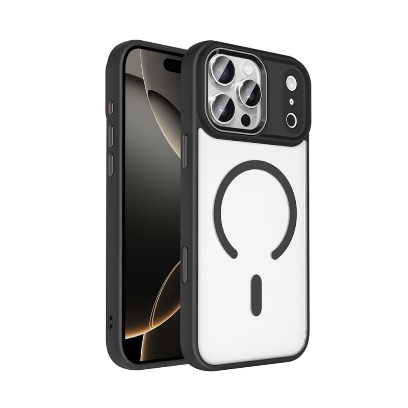 Zore Apple iPhone 17 Pro ile Uyumlu Kılıf Wireless Şarj Özellikli Krom M-safe Silikon Kapak Siyah