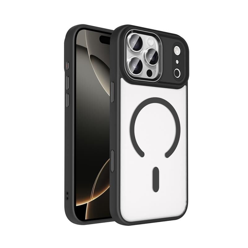 Zore Apple iPhone 17 Pro ile Uyumlu Kılıf Wireless Şarj Özellikli Krom M-safe Silikon Kapak Siyah