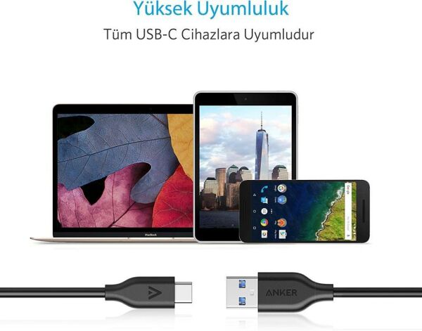 Anker Powerline USB-C to USB 3.0 Type-C Şarj 0.9 Metre Siyah A8163