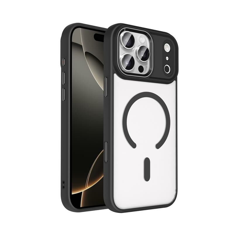 Zore Apple iPhone 17 Pro Max ile Uyumlu Kılıf Wireless Şarj Özellikli Krom M-safe Silikon Kapak Siyah