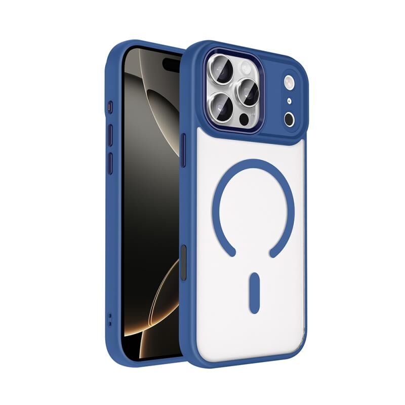 Zore Apple iPhone 17 Pro Max ile Uyumlu Kılıf Wireless Şarj Özellikli Krom M-safe Silikon Kapak Lacivert