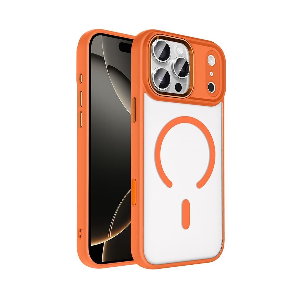 Zore Apple iPhone 17 Pro Max ile Uyumlu Kılıf Wireless Şarj Özellikli Krom M-safe Silikon Kapak Turuncu