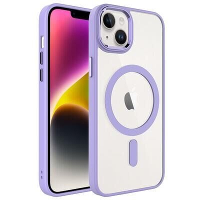 Zore Apple iPhone 14 ile Uyumlu Kılıf Wireless Şarj Özellikli Krom M-safe Silikon Kapak Lila