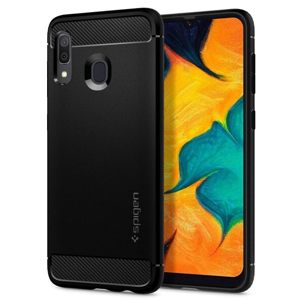 Spigen Galaxy A30 ile Uyumlu Kılıf ,Spigen Rugged Armor Matte Black