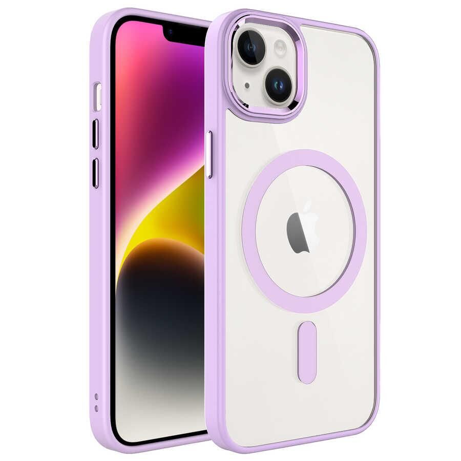 Zore Apple iPhone 14 ile Uyumlu Kılıf Wireless Şarj Özellikli Krom M-safe Silikon Kapak Açık Pembe