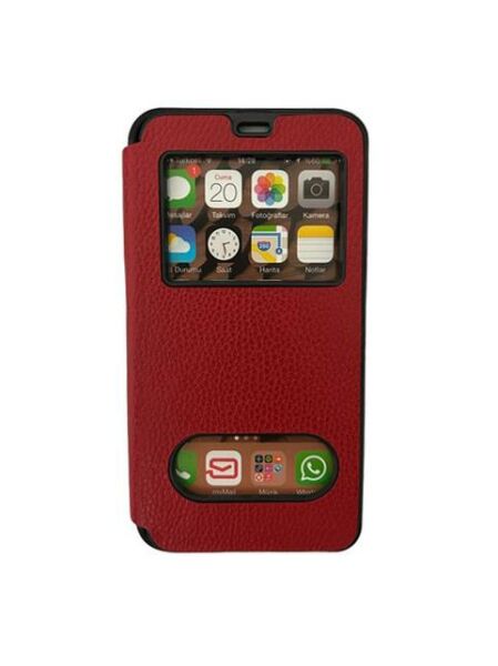 Jopus Galaxy J7 2016 ile Uyumlu Premium Kapaklı Kılıf Kırmızı