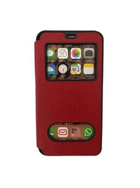 Jopus Galaxy J7 2016 ile Uyumlu Premium Kapaklı Kılıf Kırmızı