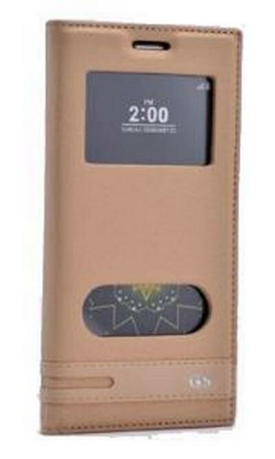 Zore G5 ile Uyumlu Elite Serisi Pencereli Kapaklı Kılıf Gold