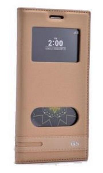 Zore G5 ile Uyumlu Elite Serisi Pencereli Kapaklı Kılıf Gold