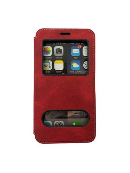 Jopus Galaxy J7 Duo ile Uyumlu Premium Kapaklı Kılıf Açık Kırmızı