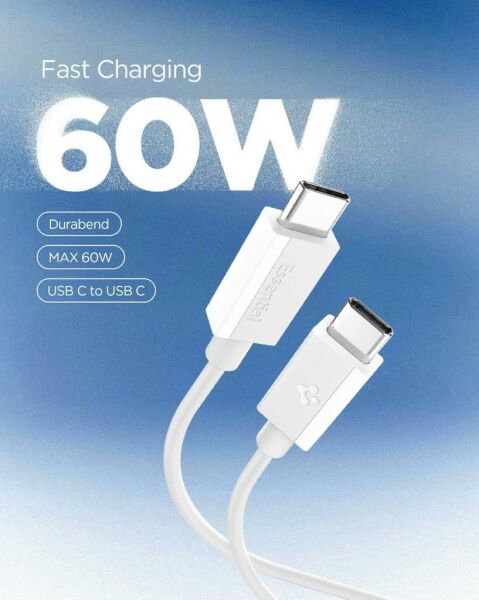 Spigen USB-C to USB-C 2 Metre Kablo 60W Güç / PPS 2.0 Super Hızlı Şarj / 480 Mbps Data Aktarım Hızı Type-C Ekstra Dayanıklı White