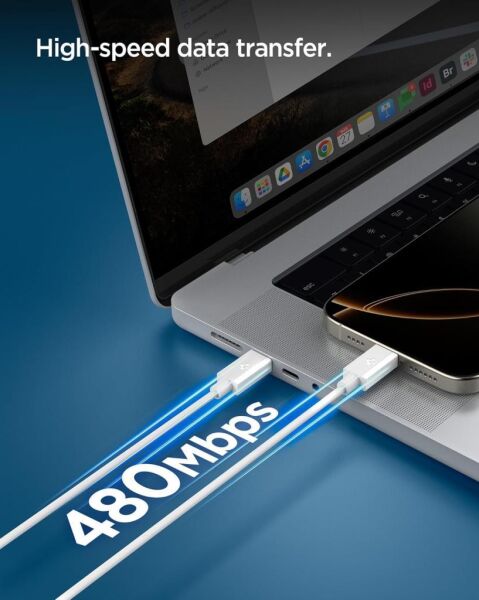 Spigen USB-C to USB-C 2 Metre Kablo 60W Güç / PPS 2.0 Super Hızlı Şarj / 480 Mbps Data Aktarım Hızı Type-C Ekstra Dayanıklı White