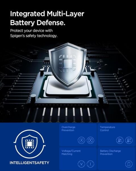 Spigen 20000 mAh Alüminyum Kasa 30W USB-C + USB-A Giriş / Çıkış Hızlı Şarj 3 Portlu Powerbank / 1 Metre Type-C Harici Kablolu Taşınabilir Şarj Cihazı + Taşıma Çantası EA3020 Black