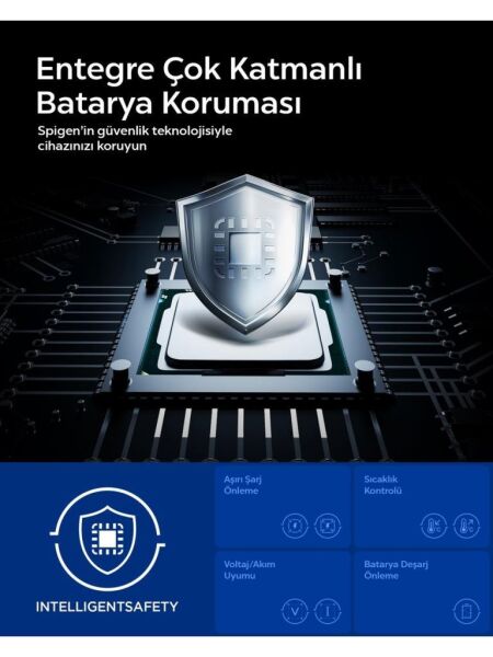 Spigen 30000 mAh 30W USB-C + USB-A Giriş / Çıkış Hızlı Şarj 3 Portlu Powerbank / 1 Metre Type-C Harici Kablolu Taşınabilir Şarj Cihazı + Taşıma Çantası Dahil EA3030 Black