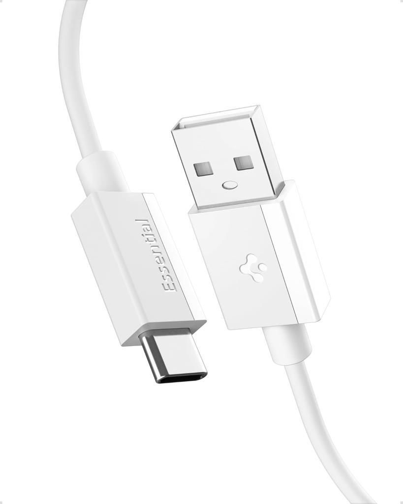 Spigen USB-A to USB-C 1 Metre Kablo 60W Güç / Hızlı Şarj / 480 Mbps Data Aktarım Hızı Type-C Ekstra Dayanıklı White