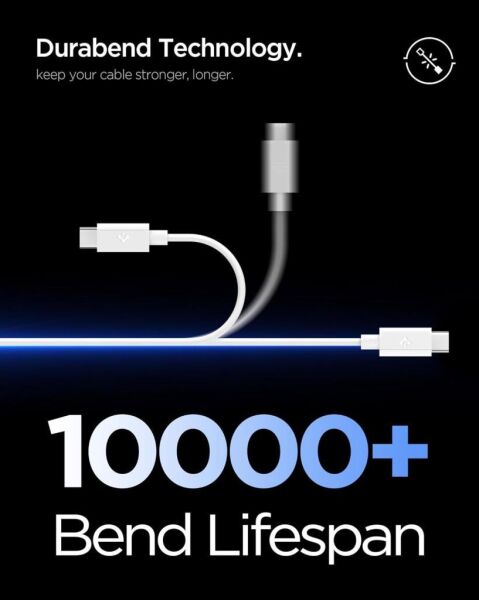 Spigen USB-A to USB-C 1 Metre Kablo 60W Güç / Hızlı Şarj / 480 Mbps Data Aktarım Hızı Type-C Ekstra Dayanıklı White