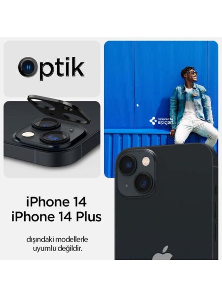 Spigen iPhone 14 / iPhone 14 Plus ile Uyumlu Kamera Lens Cam Ekran Koruyucu,  Glas.tR Optik (2 Adet) Black
