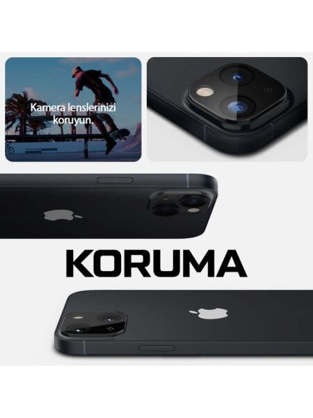 Spigen iPhone 14 / iPhone 14 Plus ile Uyumlu Kamera Lens Cam Ekran Koruyucu,  Glas.tR Optik (2 Adet) Black