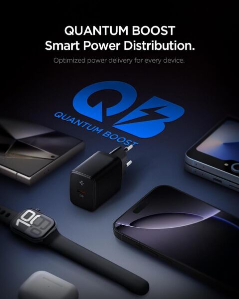 Spigen 20W USB-C Mini Hızlı Şarj Aleti/Şarj Isısını Düşürür GaN Destekli Akım Korumalı Güç Adaptörü iPhone & Android & iPad Type-C EE201 Black - ACH09217