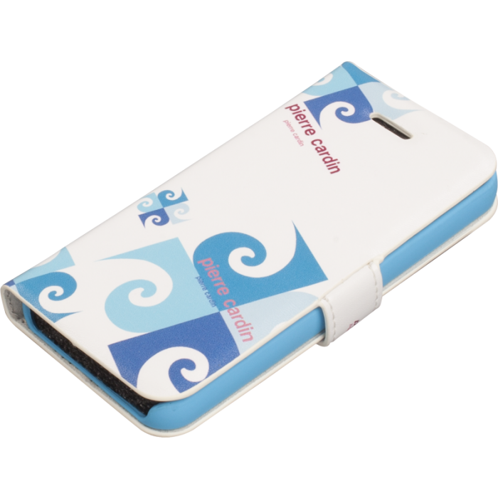 Pierre Cardin iPhone 5S ile Uyumlu Suni Deri Kapaklı Koruma Kılıfı Mavi PCA-P01