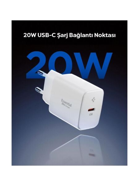 Spigen 20W USB-C Mini Hızlı Şarj Aleti/Şarj Isısını Düşürür GaN Destekli Akım Korumalı Güç Adaptörü iPhone & Android & iPad Type-C EE201 White - ACH08701