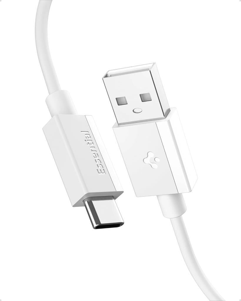 Spigen USB-A to USB-C 2 Metre Kablo 60W Güç / Hızlı Şarj / 480 Mbps Data Aktarım Hızı Type-C Ekstra Dayanıklı White