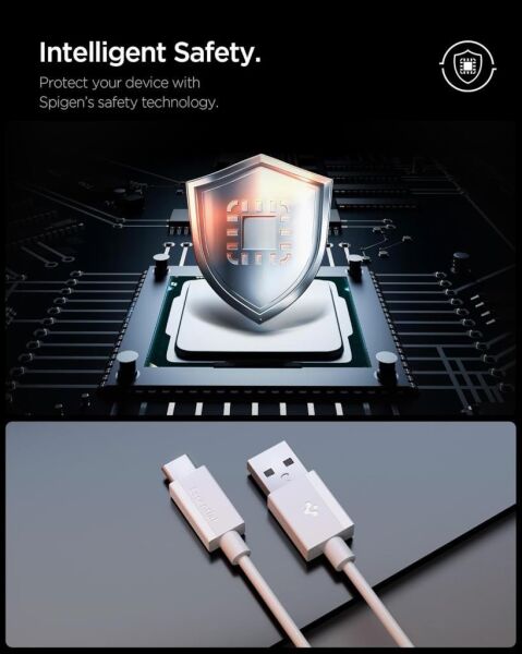 Spigen USB-A to USB-C 2 Metre Kablo 60W Güç / Hızlı Şarj / 480 Mbps Data Aktarım Hızı Type-C Ekstra Dayanıklı White
