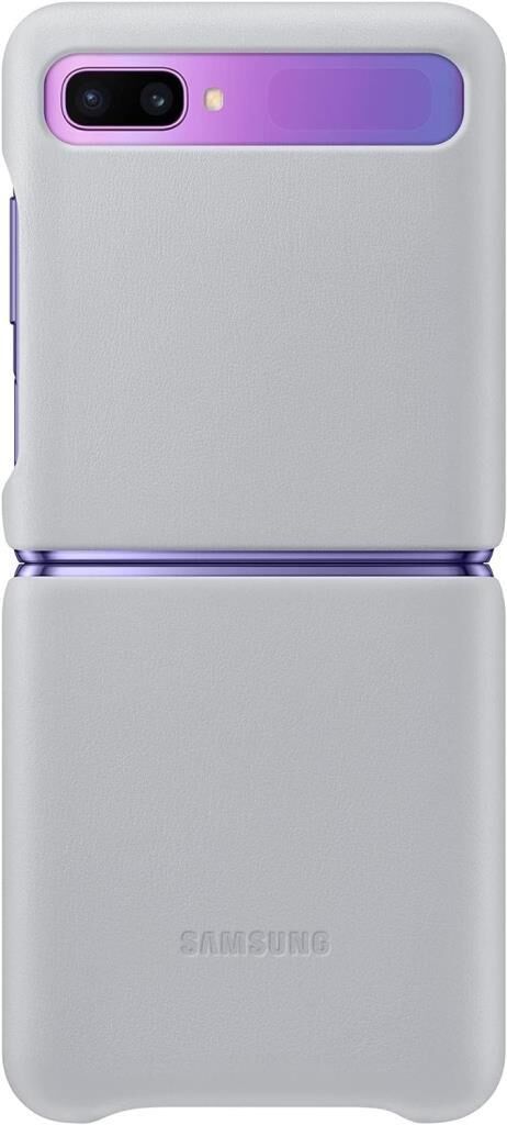 Galaxy Z Flip ile Uyumlu Deri Kılıf Gümüş Gri EF-VF700LSEGWW