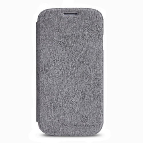 Nillkin i9500 Galaxy S4 ile Uyumlu Nillkin Ağaç Dokulu Kapaklı Kılıf Gri