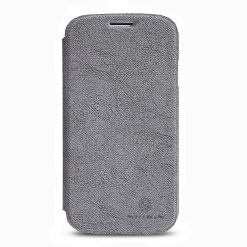 Nillkin i9500 Galaxy S4 ile Uyumlu Nillkin Ağaç Dokulu Kapaklı Kılıf Gri