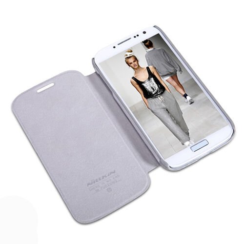 Nillkin i9500 Galaxy S4 ile Uyumlu Nillkin Ağaç Dokulu Kapaklı Kılıf Gri